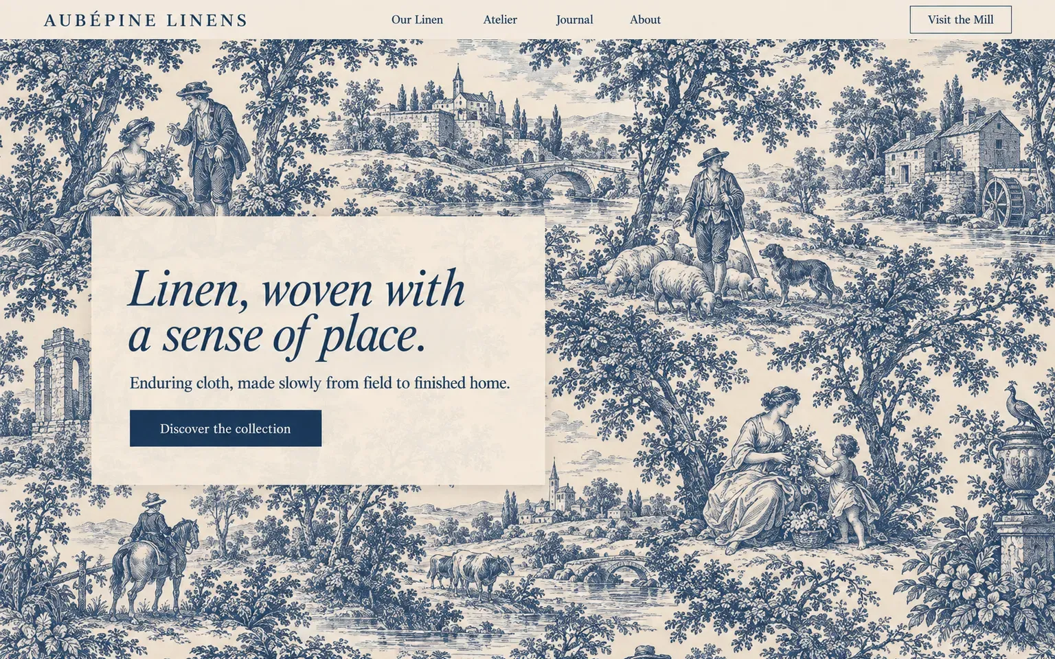 Example website designed in the Toile de Jouy style