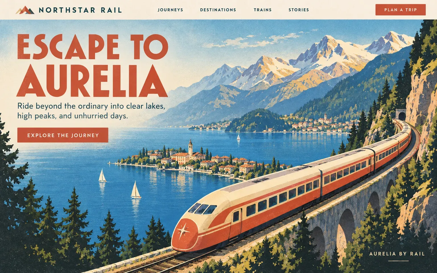 Example website whose artwork is mid-century travel poster