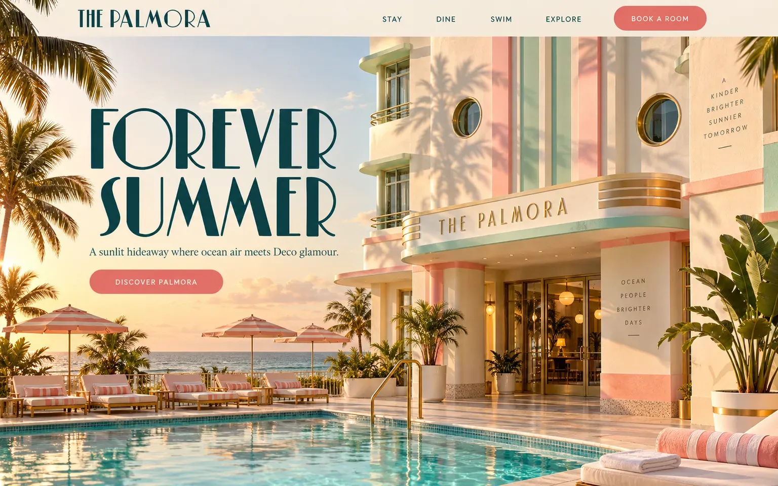 Example website designed in the Miami tropical deco style