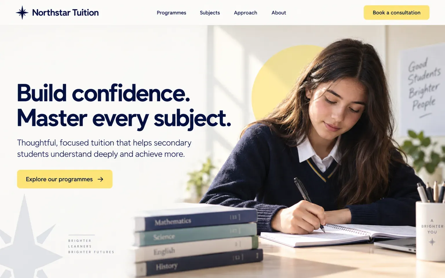 Example website for a private tuition studio for secondary school students