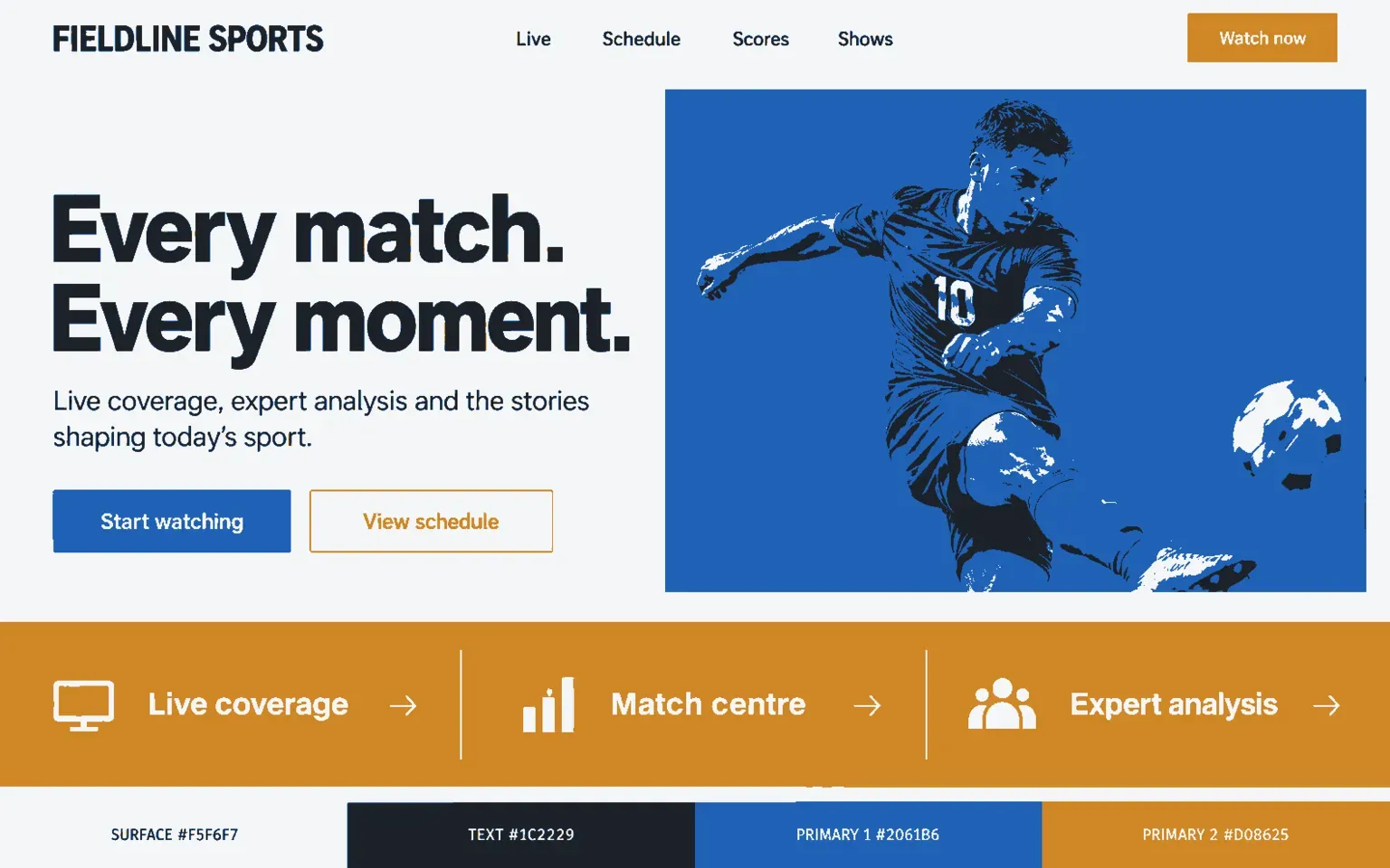 Example website coloured with a palette with two equal primaries