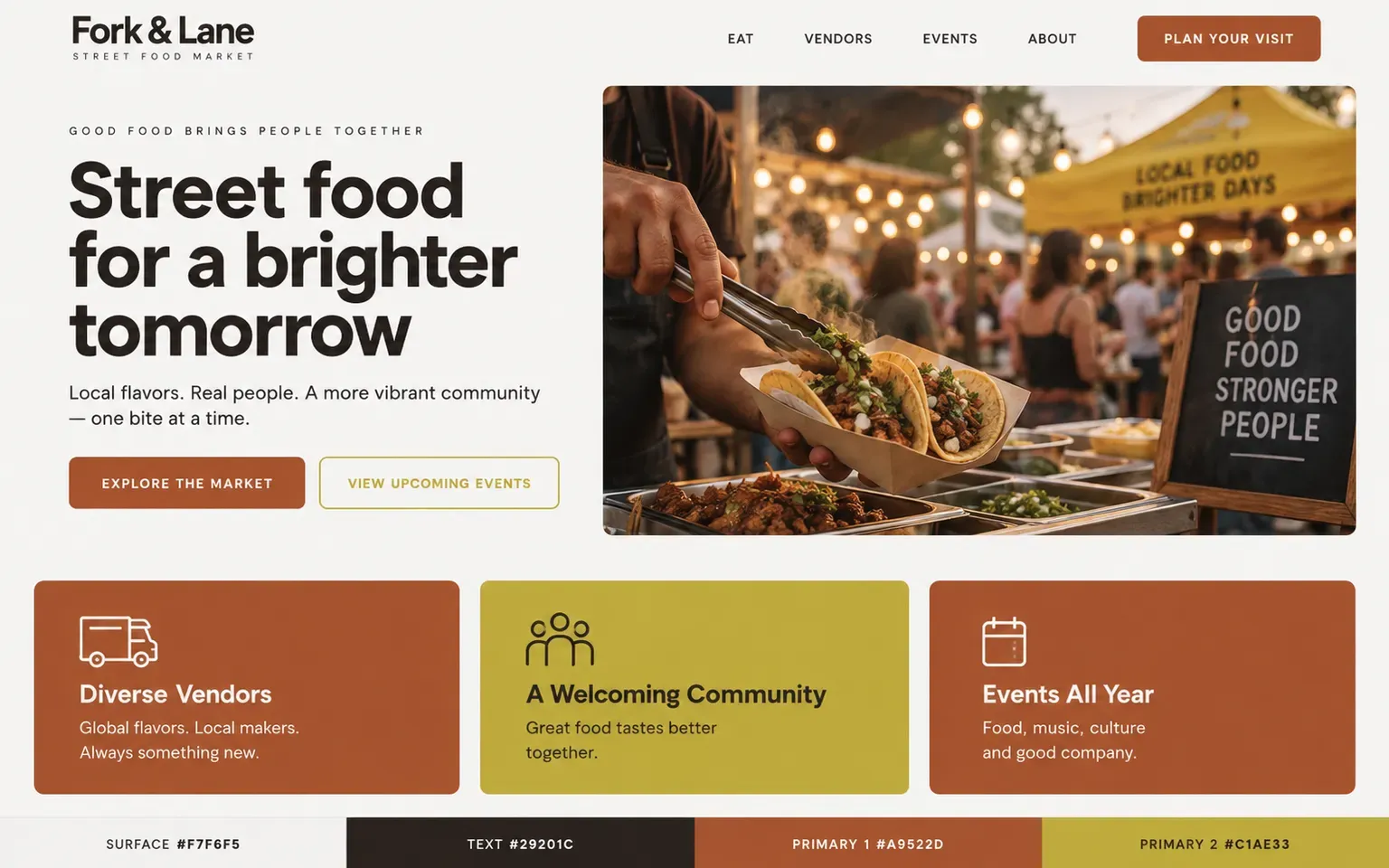 Example website coloured with a palette with two equal warm primaries