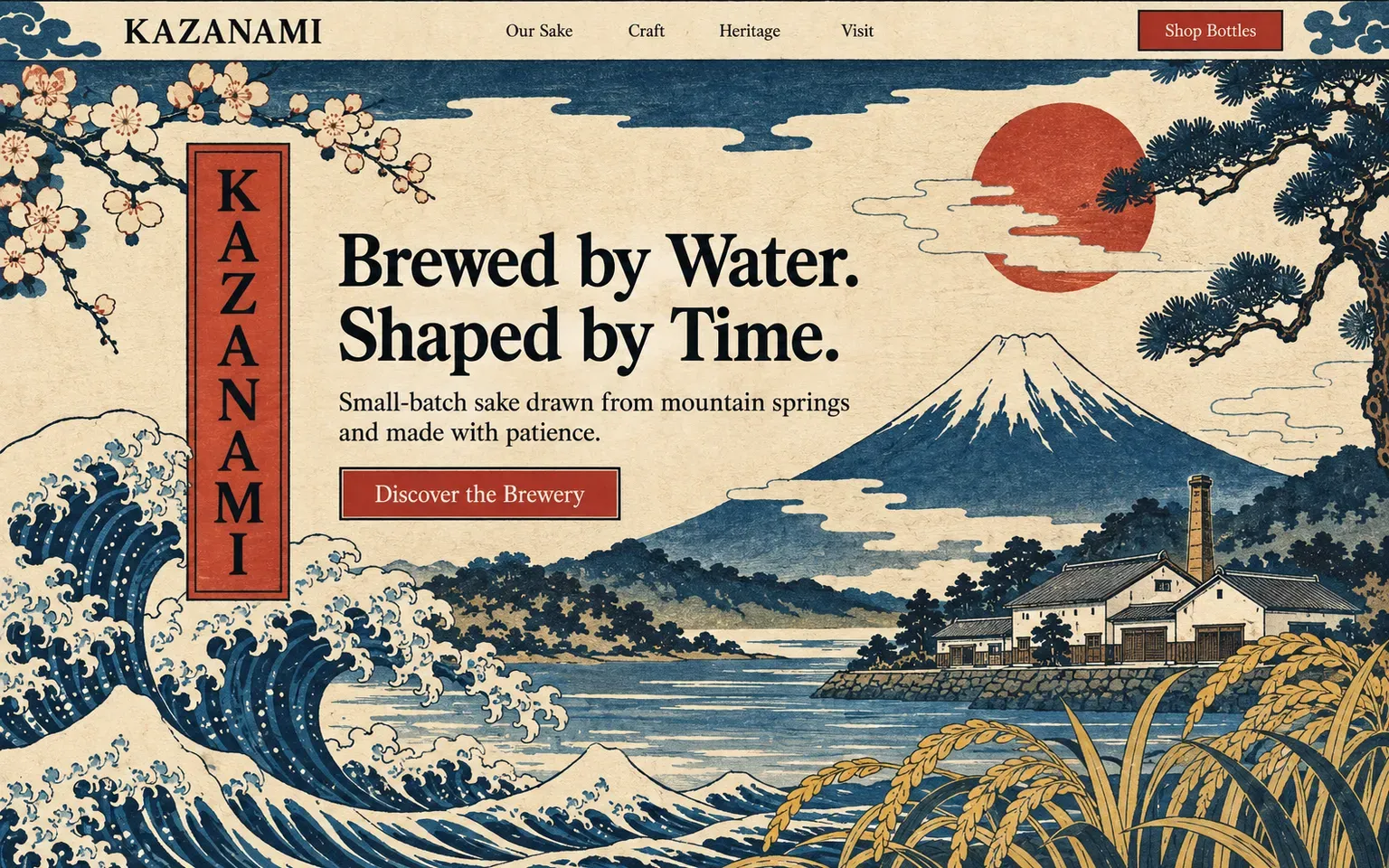 Example website designed in the Japanese ukiyo-e woodblock printing style