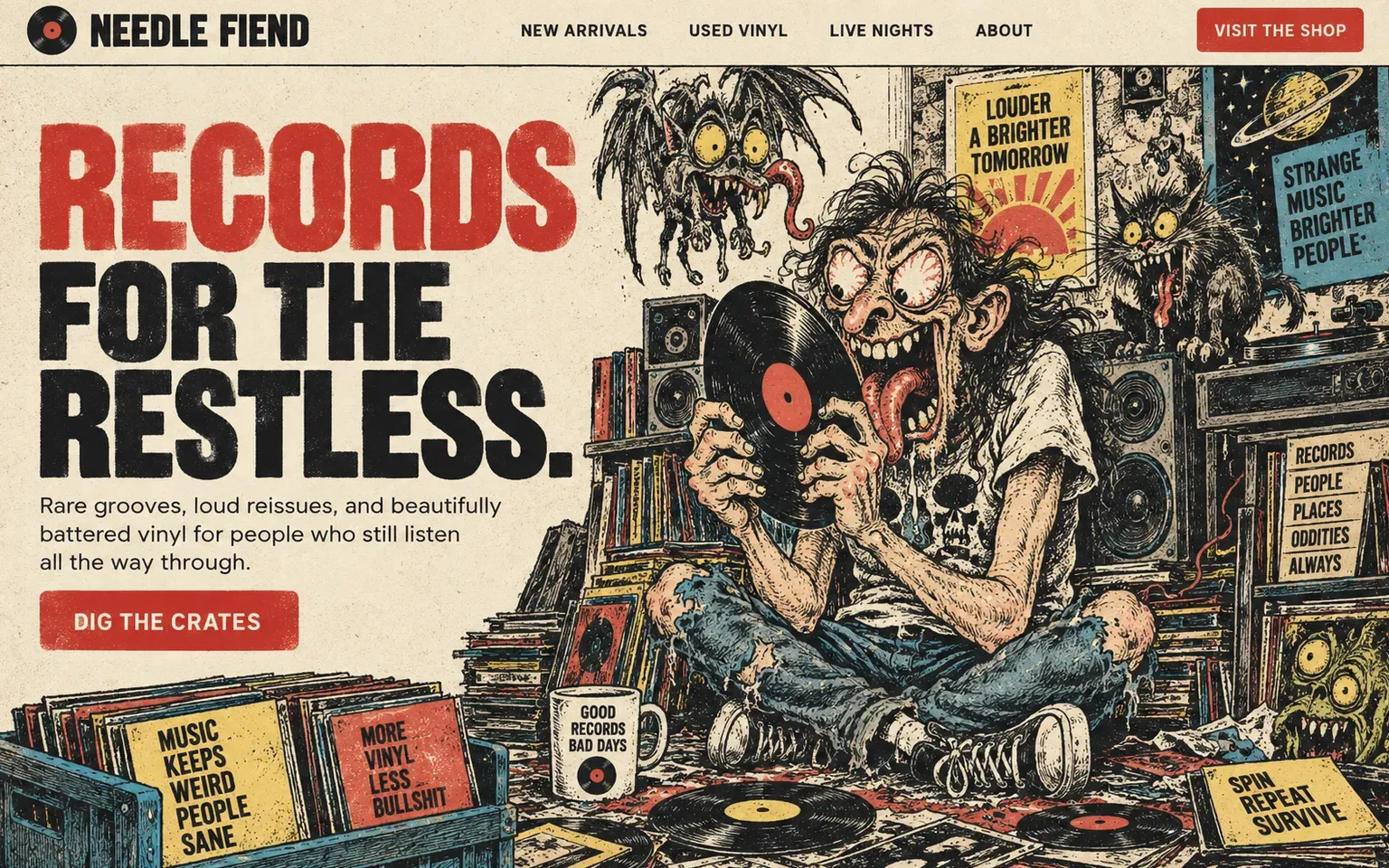Example website whose artwork is 1970s underground comix