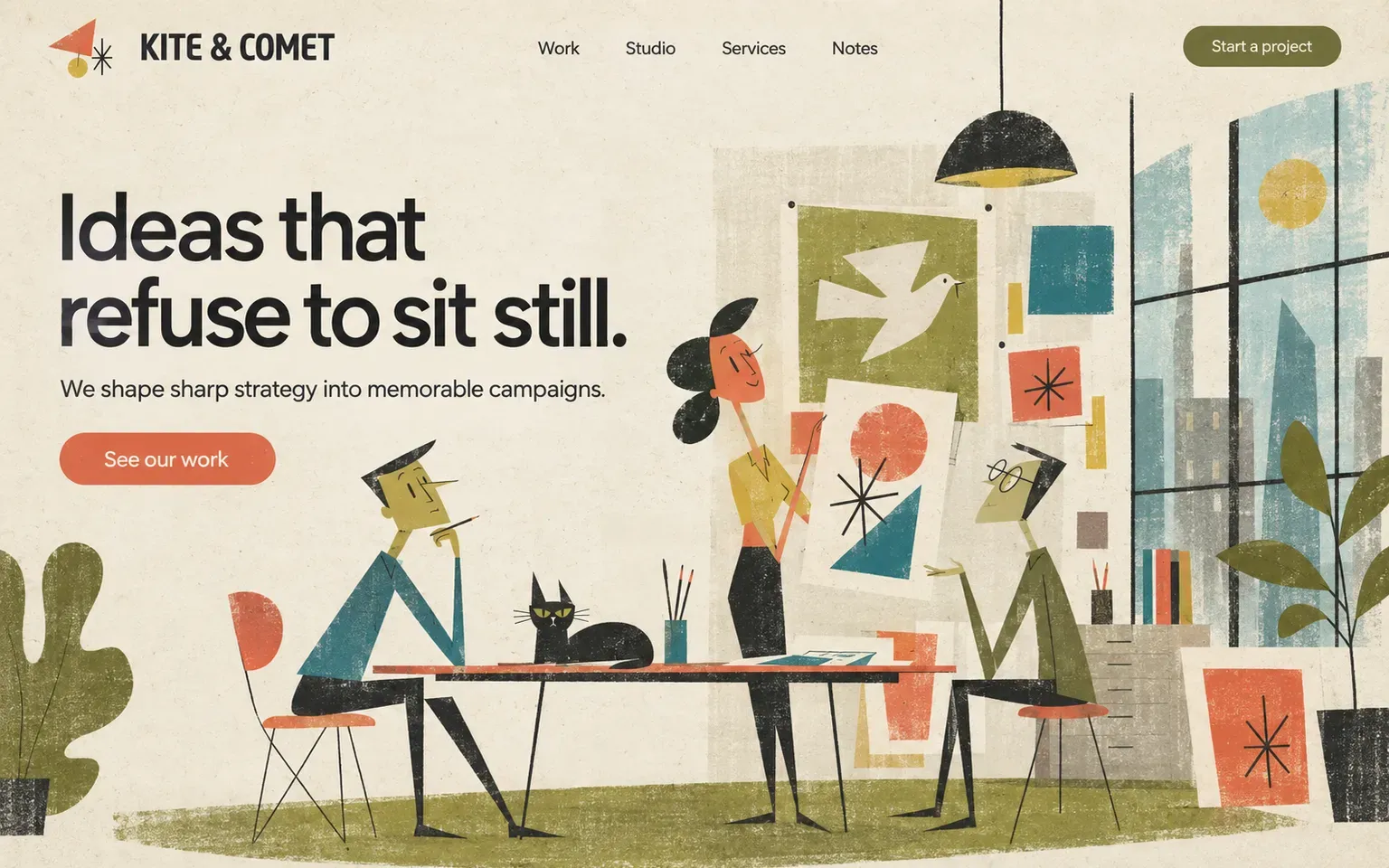 Example website whose artwork is 1950s upa limited animation