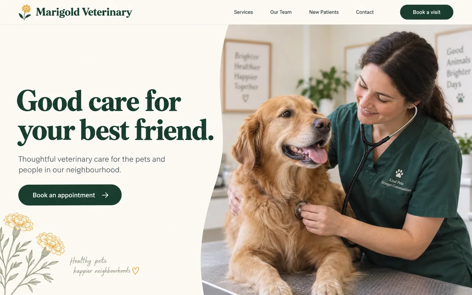 Example website for a neighbourhood veterinary clinic