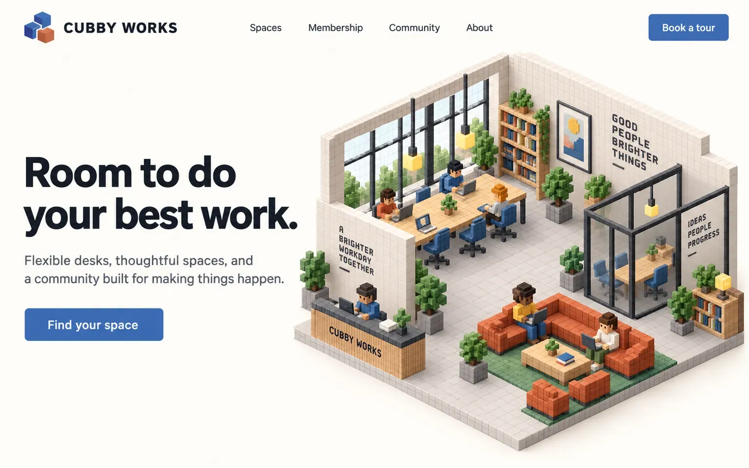 Example website whose artwork is voxel art