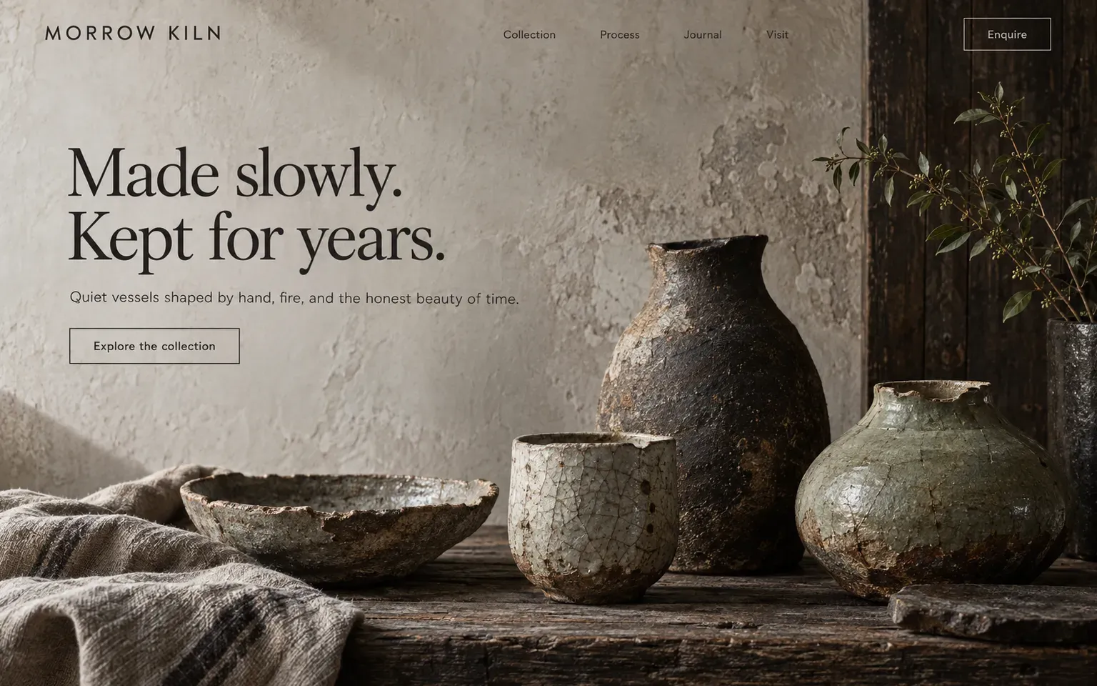 Example website designed in the Wabi-sabi style