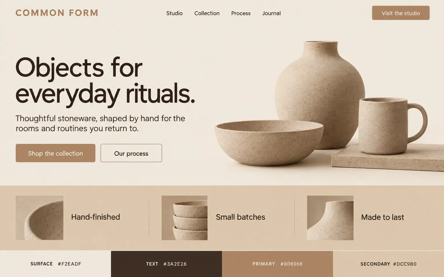 Example website coloured with a palette that is nothing but a warm neutral family