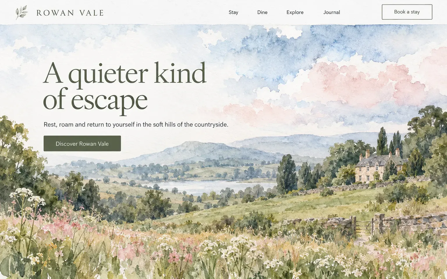 Example website whose artwork is hand-painted watercolour