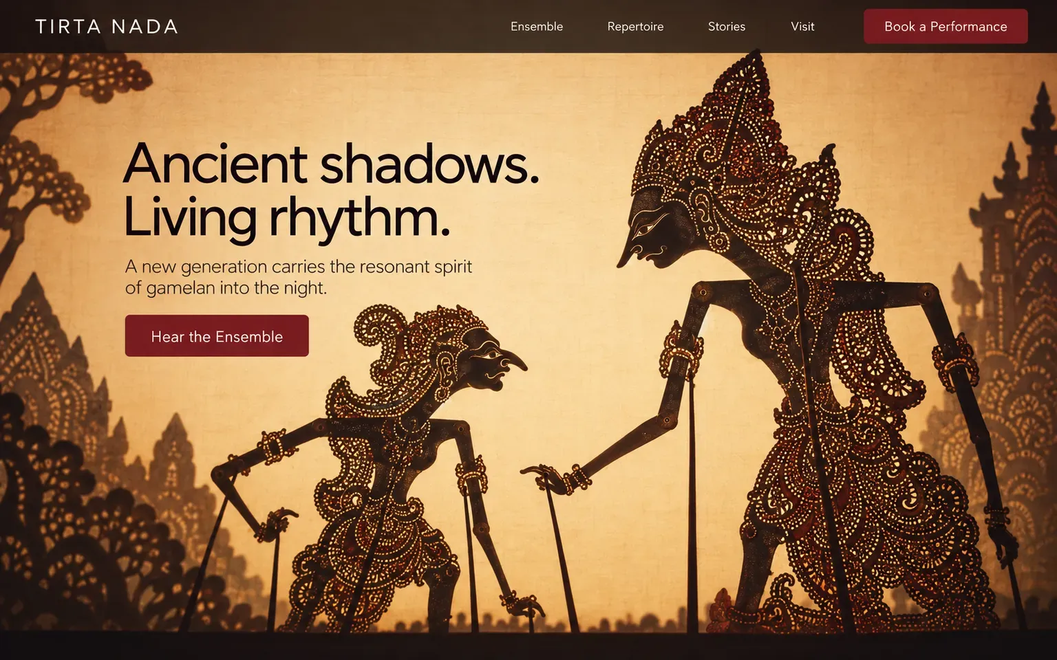 Example website whose artwork is wayang kulit shadow puppet