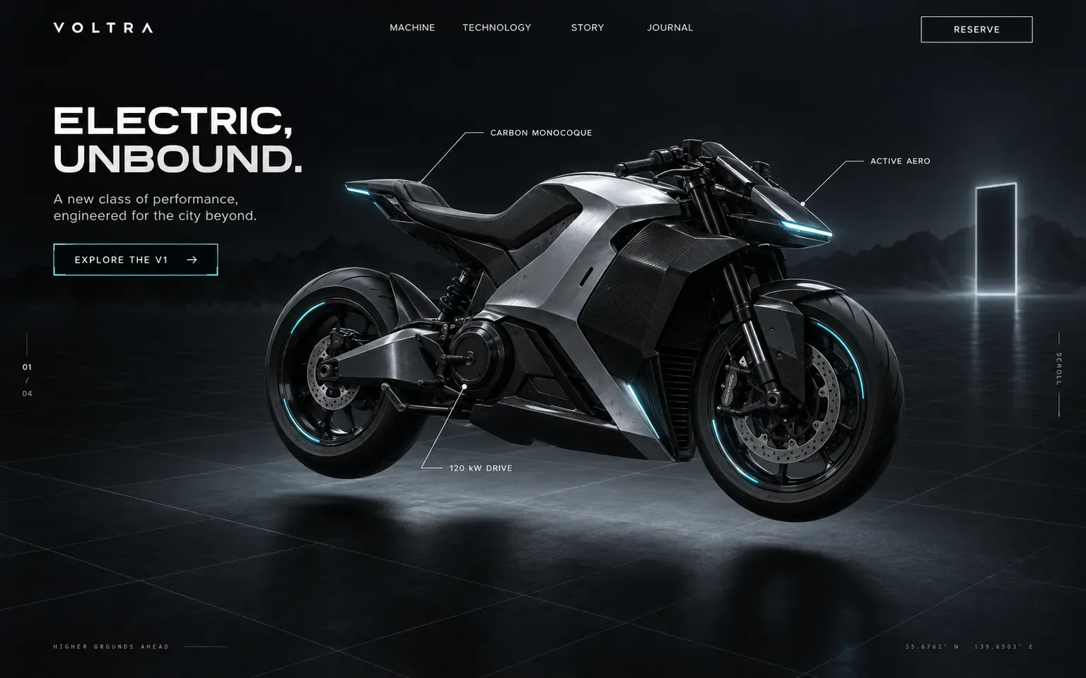 Example website designed in the Immersive WebGL 3D style