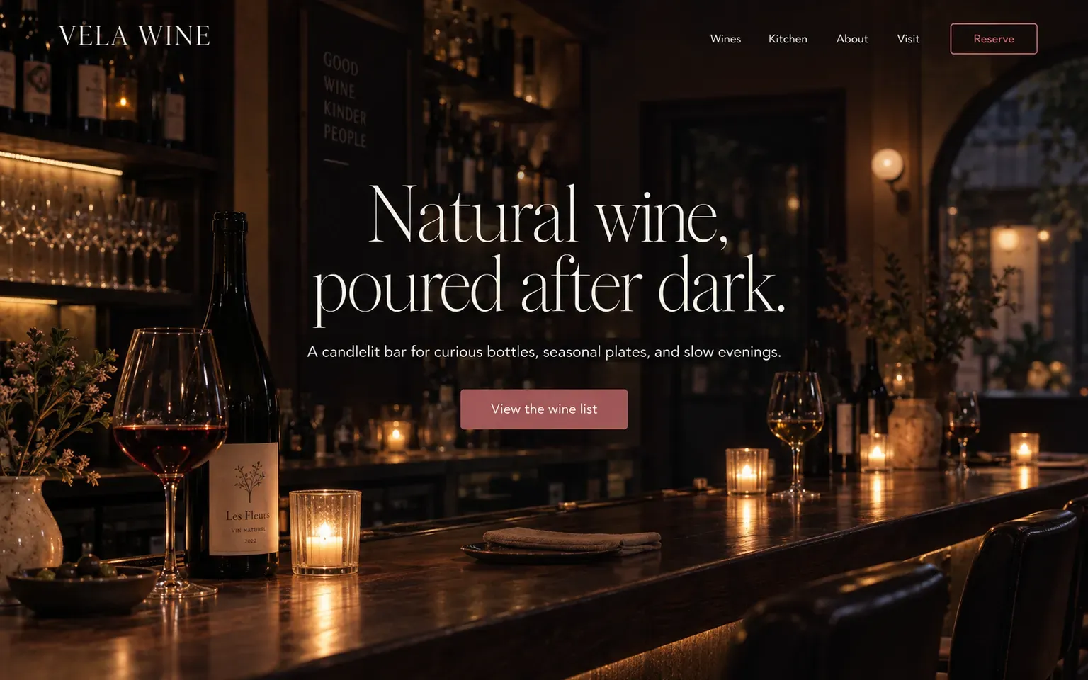 Example website for a natural wine bar
