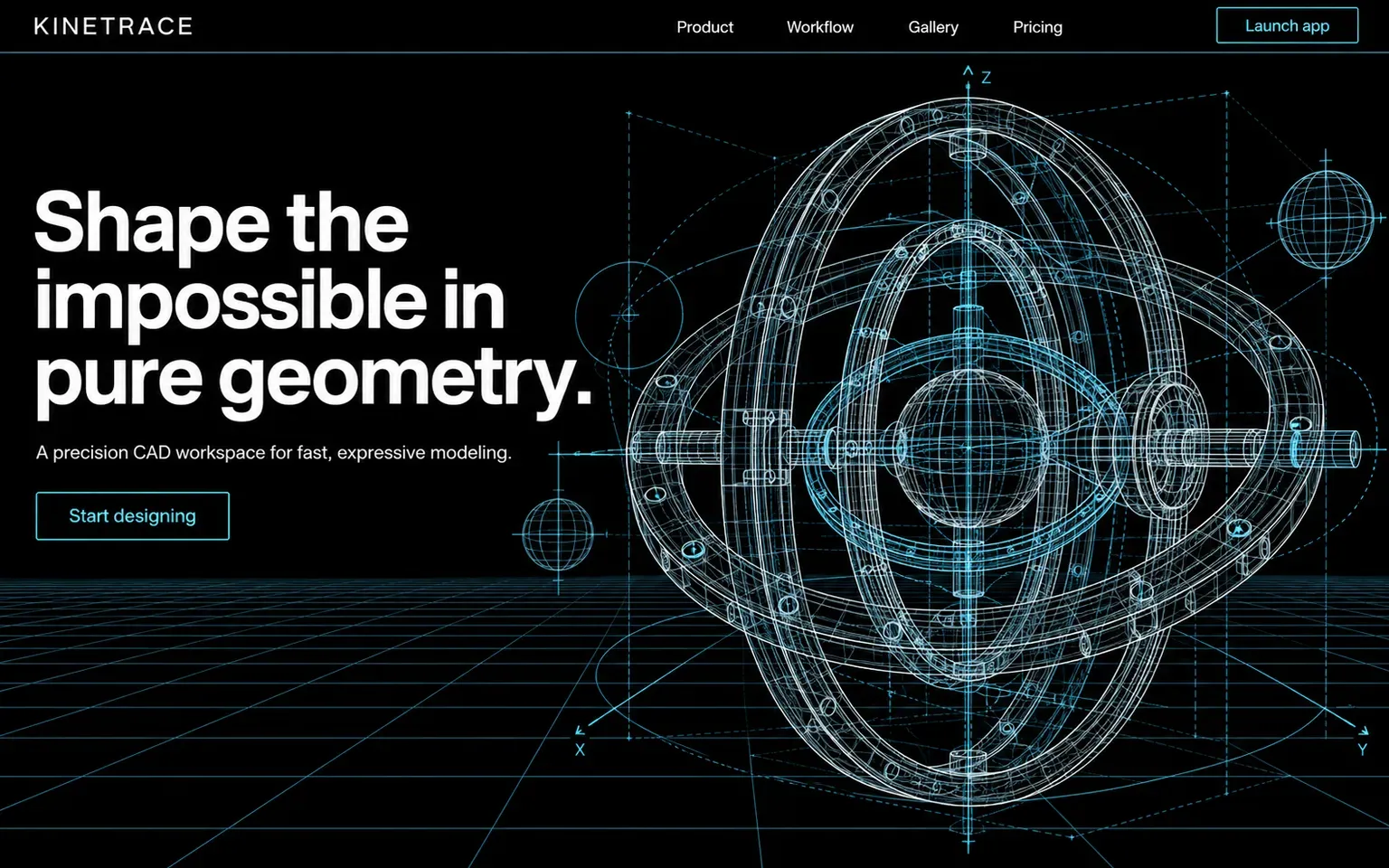 Example website whose artwork is 3d wireframe rendering